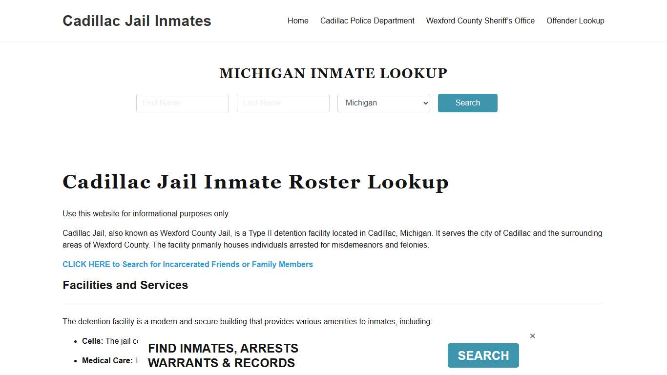 Cadillac Jail Inmate Roster, Wexford County, MI, Offender Search